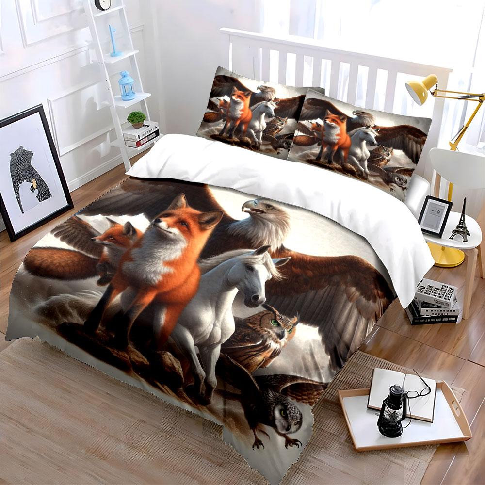 Fox Eagle Horse Owl Design Bedding Duvet Cover Set Duvet Cover Pillowcases (1 * Duvet Cover 2 * Pillowcases, without duvet insert)