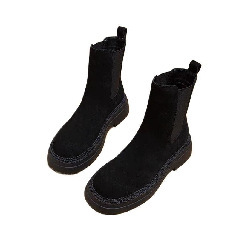 Early Autumn Suede Retro Korean Flat Women's Shoes 2025 Autumn and Winter Fashion Super Fire Thick-soled Chelsea Foreign Style Small Short Boots