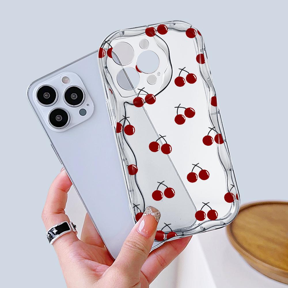 For OPPO A38 A18 A60 A58 A57s A96 Reno12 13 Realme C31 C30 Vivo V30 Y27s Y28 Y36 Y76 Wavy Edge Cherry Design Soft Silicone Phone Case