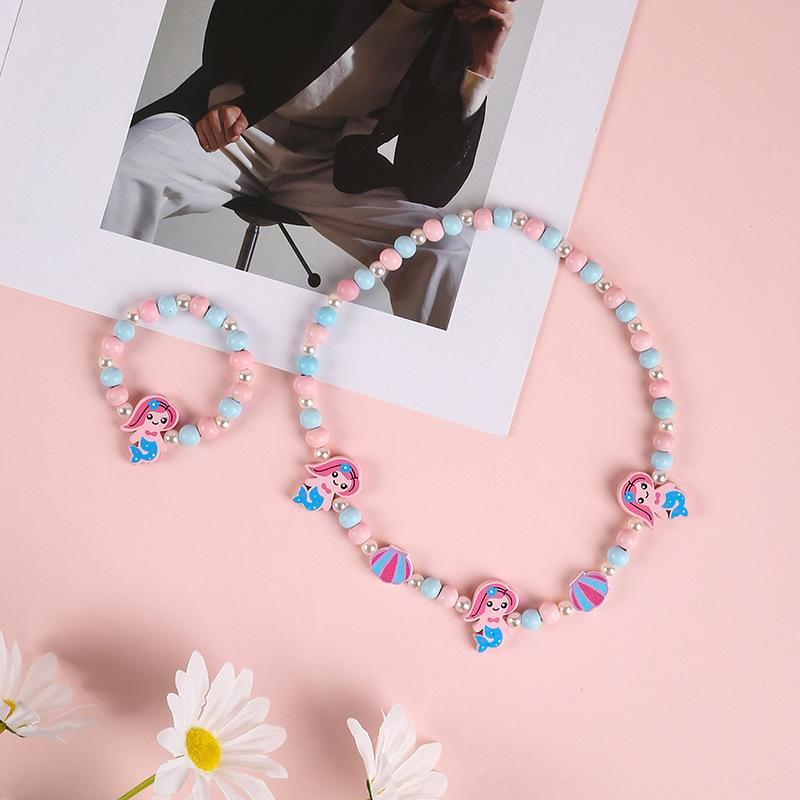 1 комплект, подарки для милых девочек, детские аксессуары принцессы, акриловые бусины, ожерелье с цветком, браслет, набор браслетов из бусин «сделай сам»