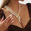 Multilayer Imitation Pearl Long Chain Necklace for Women Irregular Metal Choker Party Jewelry Wedding Accessories