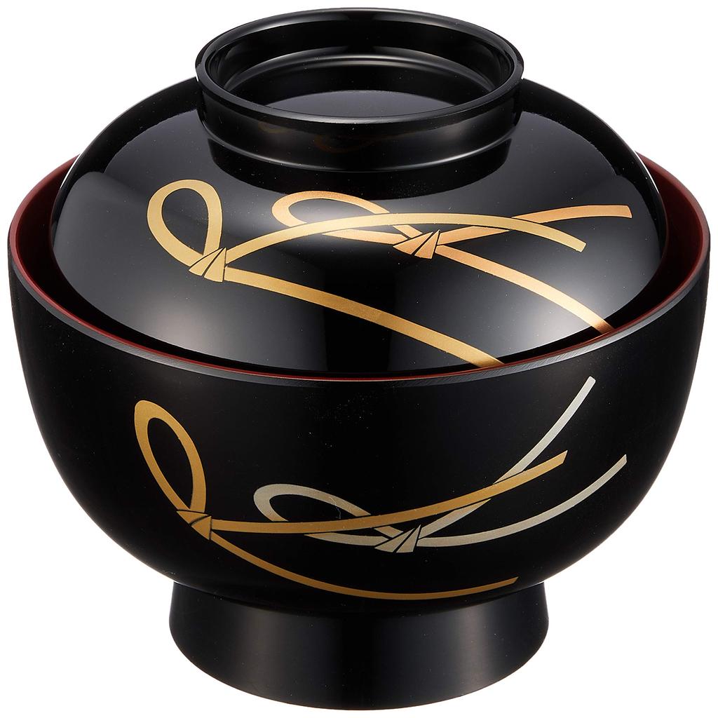 Maeju lacquerware Чаша Zoni, Узелковый дизайн, Черная с красной внутренней стороной, Традиционное ремесло, Лак Яманака, 450 мл, Сделано в Японии, 3T-420