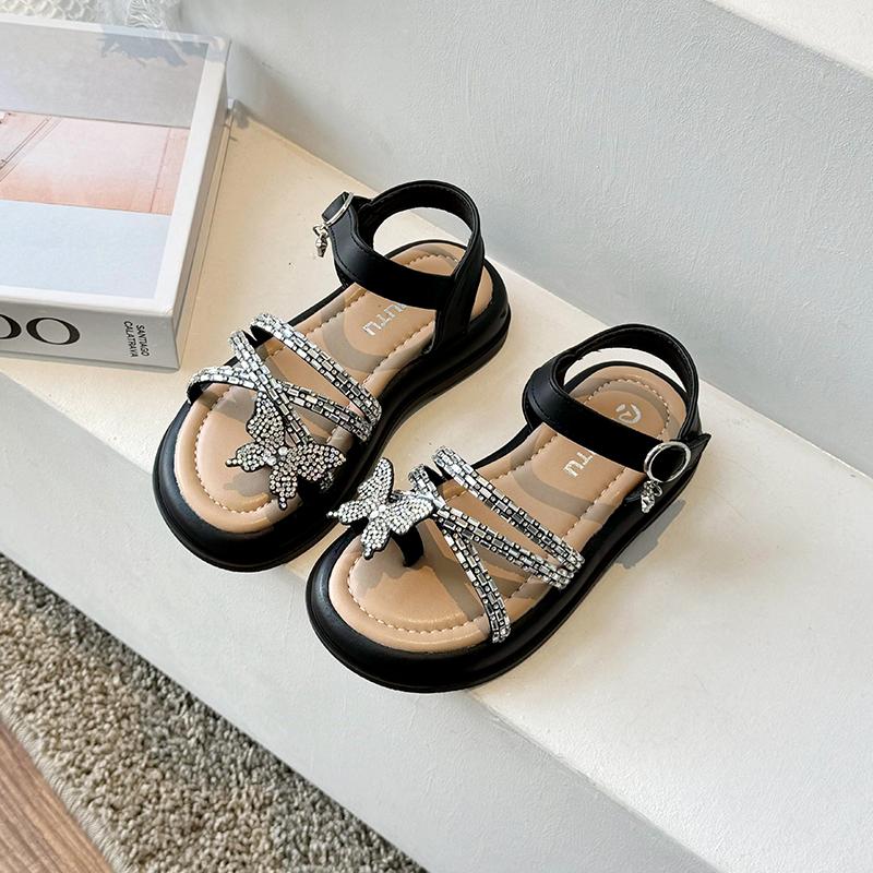 Детские туфли принцессы с бабочкой-узлом для маленьких девочек, сандалии со стразами, модные детские летние пляжные сандалии с мягкой подошвой