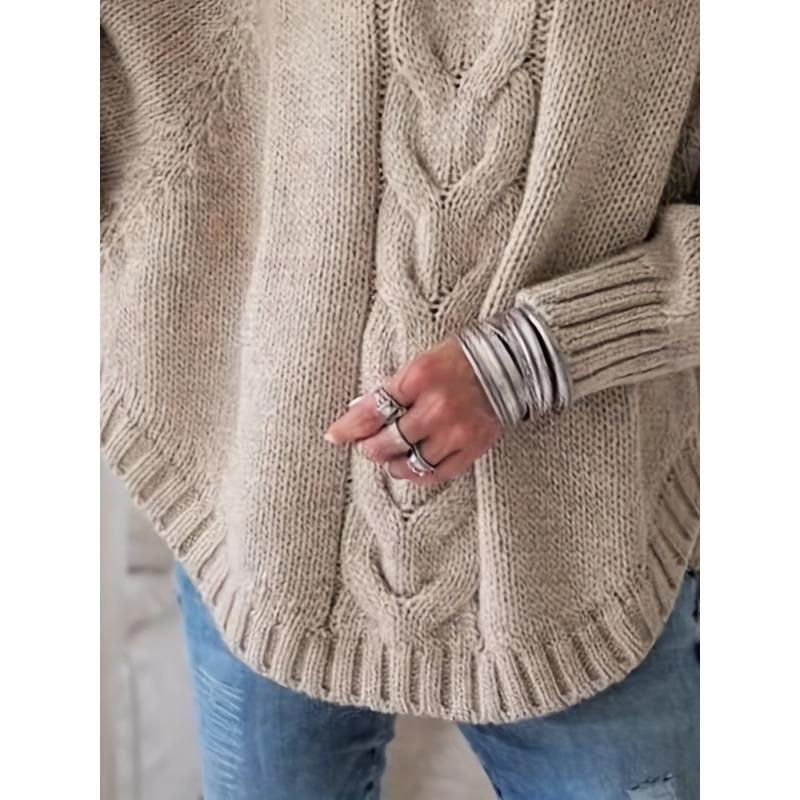 Женский винтажный черный свитер с косами, высоким воротом, свободного кроя, повседневный пуловер, винтажный свитер | Узор косы, платье-свитер