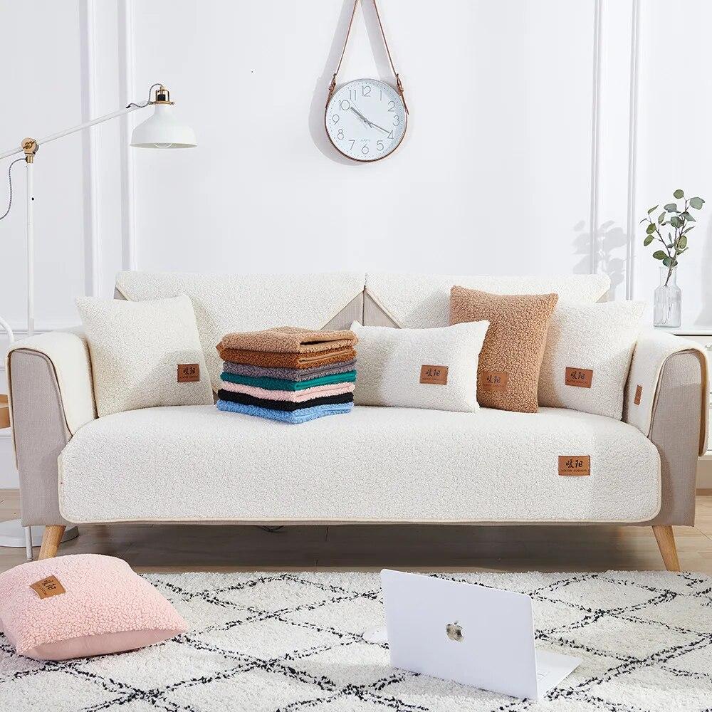 Современный мягкий гладкий чехол для дивана из овечьей шерсти, утолщенный плюшевый чехол, зимний напольный коврик, противоскользящие полотенца для дивана