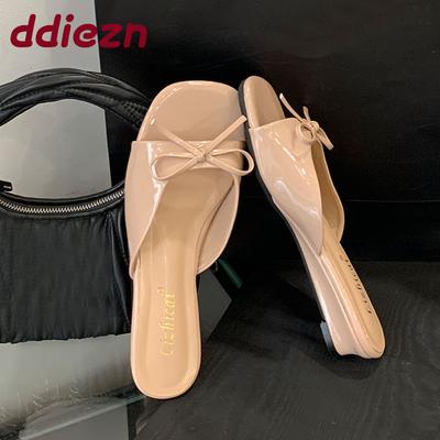 Модная женская обувь на низком каблуке, танкетки, шлепанцы, слайды, туфли для женщин, модные женские шлепанцы на каблуке с бантом-бабочкой, сандалии, туфли