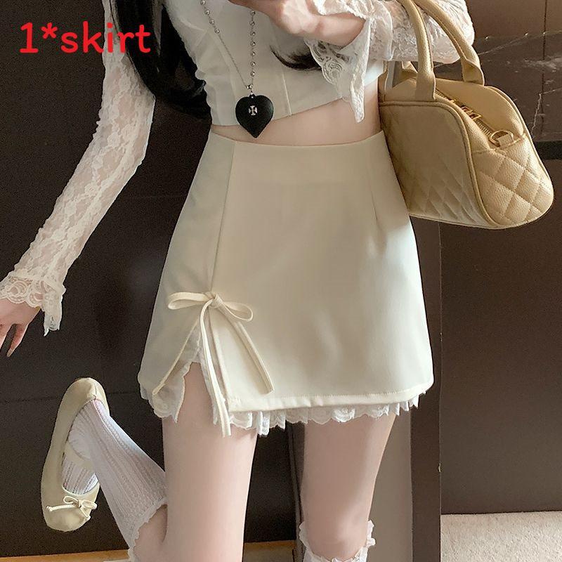 Cotton Blended Short Skirt With Sweet Bowknot Design For Casual And Date Wear