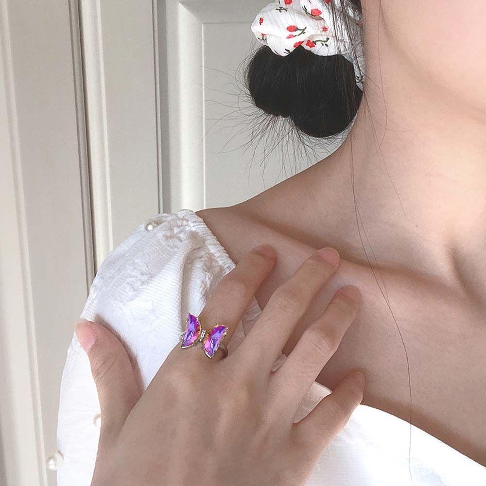 Personality Women Girls Korean Butterfly Open Ring Crystal Fashion Jewelry Finger Rings