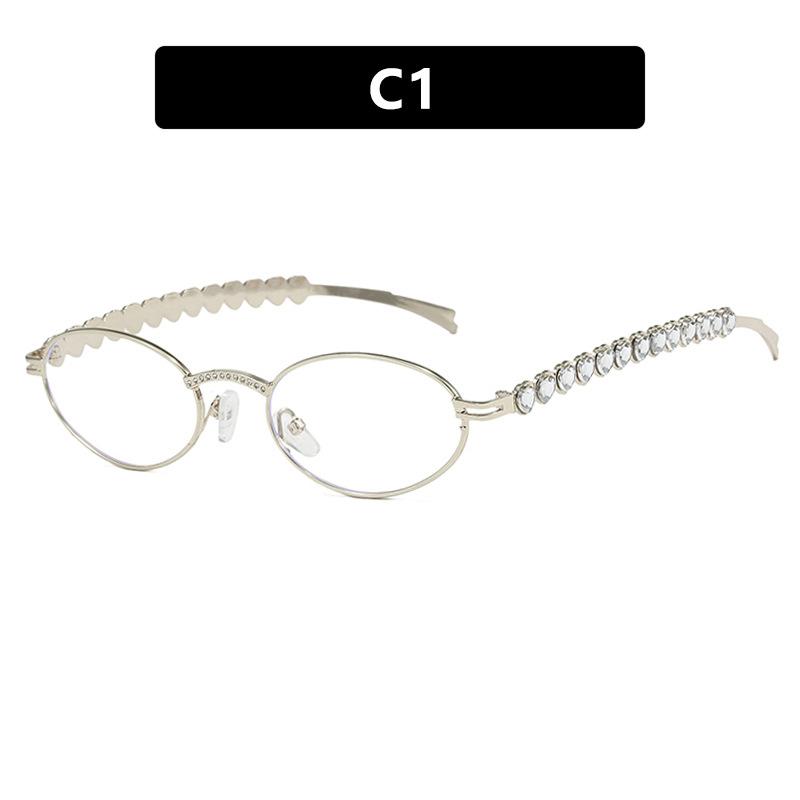 Pure Desire Oval Glasses Frame, Pearl Inlaid With Diamonds, Small Face Frame, Flat Glasses, Advanced Sense Plain Glasses Frame
