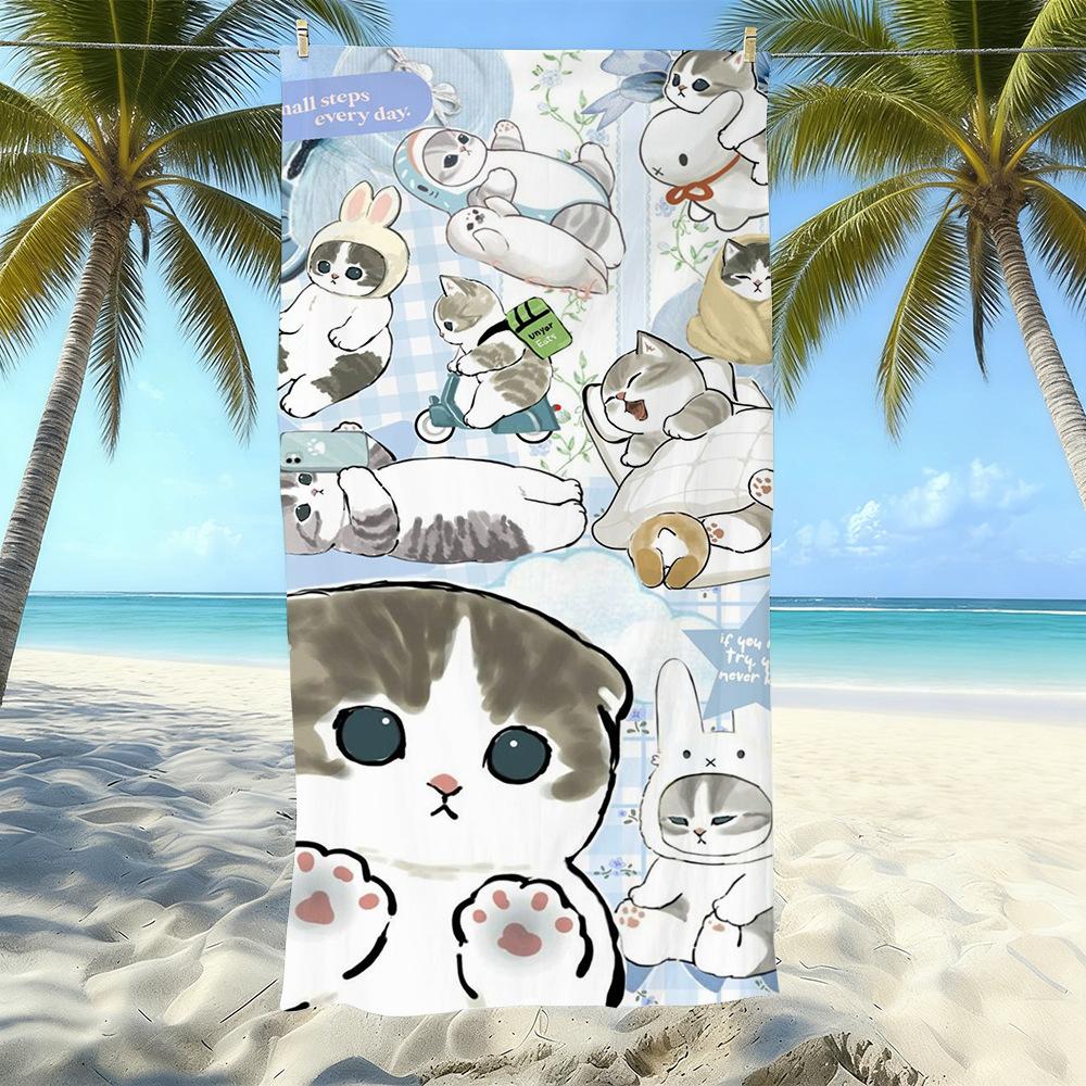 Cute Kitten Printed Microfiber Sand-Free Beach Towel Quick Dry Absorbent Bath Towel