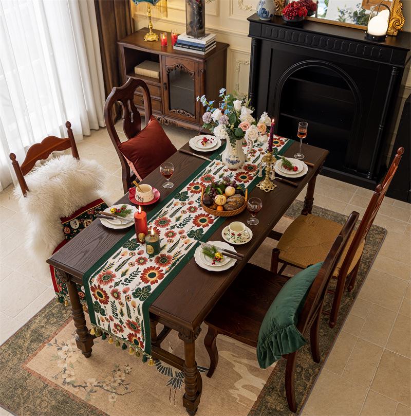 Американская ретро этническая жаккардовая дорожка на стол с кистями - Полиэстер