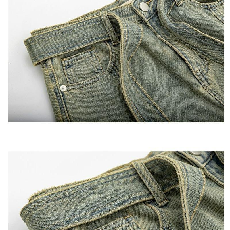 Брюки в винтажном стиле, тянущиеся брюки, джинсы с необработанными краями, женские прямые свободные брюки с высокой талией, широкие брюки High Street