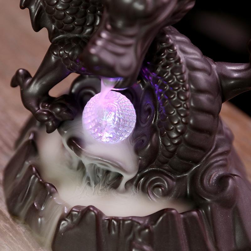 Ceramic Dragon Incense Falls Backflow Incense Burner Waterfall Incense Censer Incense Stick Holder With Lucky Led Crystal Ball