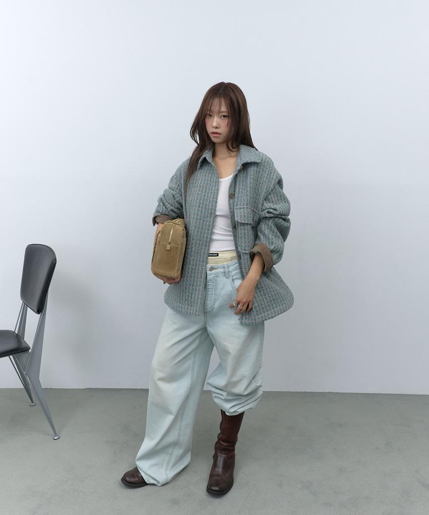 RAFFINE ATELIER Corduroy Color Block Shirt Jacket Mint
