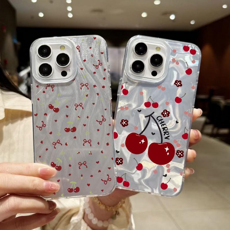 Чехол для телефона с рисунком вишни, роскошный, блестящий, для iPhone 16 Pro Max 15 Pro 14 13 12 11, гибридный, TPU, PC, ударопрочный, тонкий, прозрачный, бампер