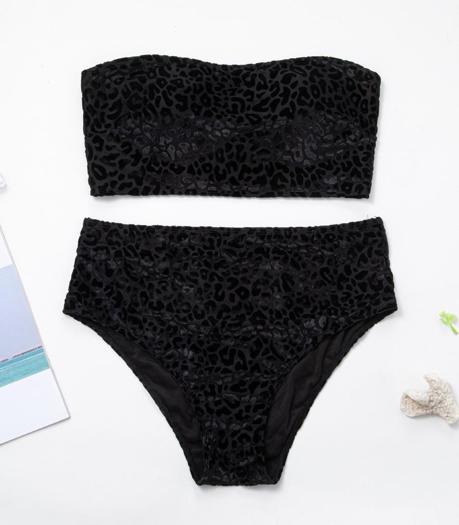 Женский купальник больших размеров, бархатный сплошной цвет с леопардовым принтом, топ-труба с высокой талией, сексуальное бикини, бразильская пляжная одежда, купальные костюмы