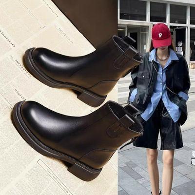 Зимние ботинки из мягкой кожи женские новые осенние на плоской подошве с задней молнией одинарные ботинки бархатные ботинки Мартин короткие ботинки