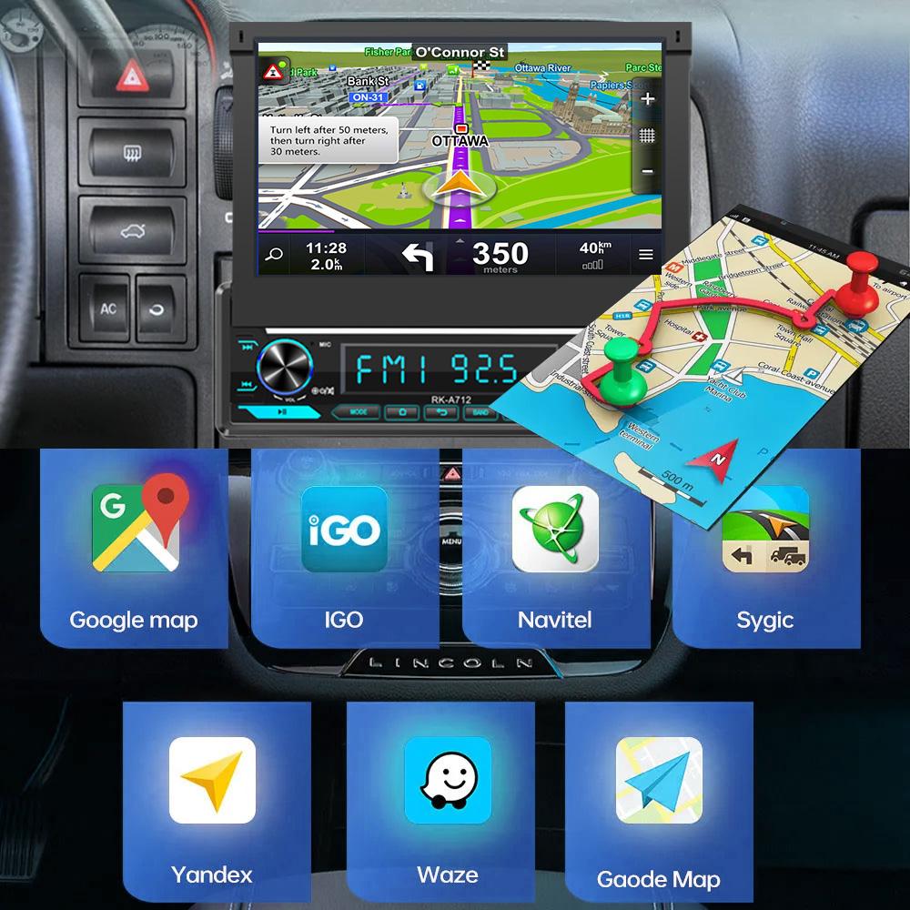 Reakosound 7-дюймовый HD беспроводной Android Auto CarPlay 1Din видео мультимедиа MP5-плеер выдвижной экран зеркальная связь автомобильный BT/FM/USB/AUX