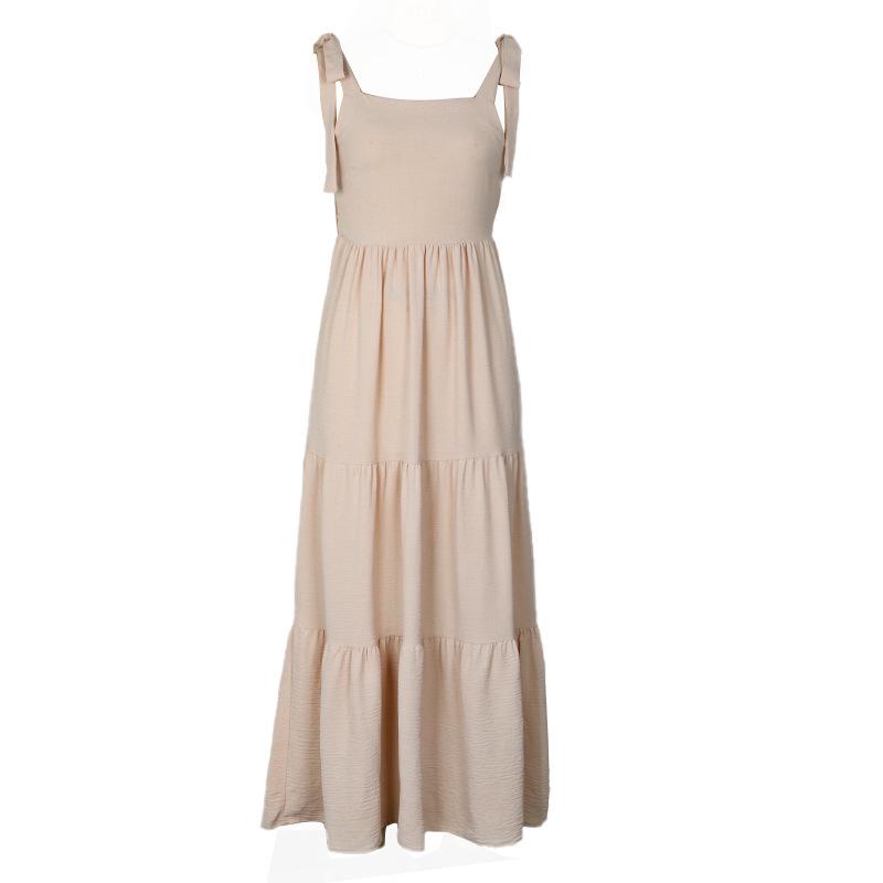 Летнее женское длинное платье с открытой спиной и подтяжками