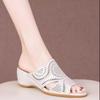 Fashion FHC 2024 New Women Mid Heels Slippers,Wedges Slides,Hollow Out Summer Shoes for Mum,Open Toe,Soft Bottom,Slip On,Beige,Dropship