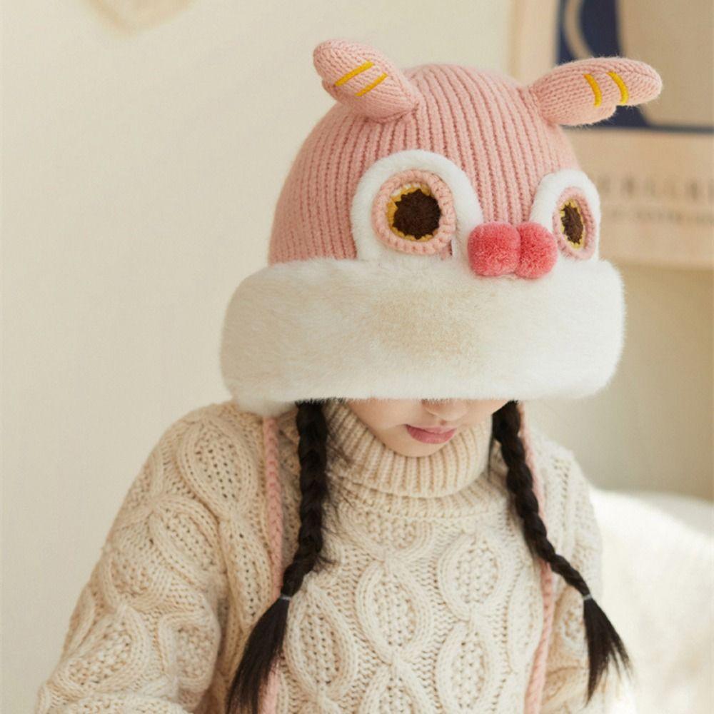 Hairball New Year Lion Cap Embroidery Cap Kids Beanie Cap Unique Children Fleece Hat Ear Protector