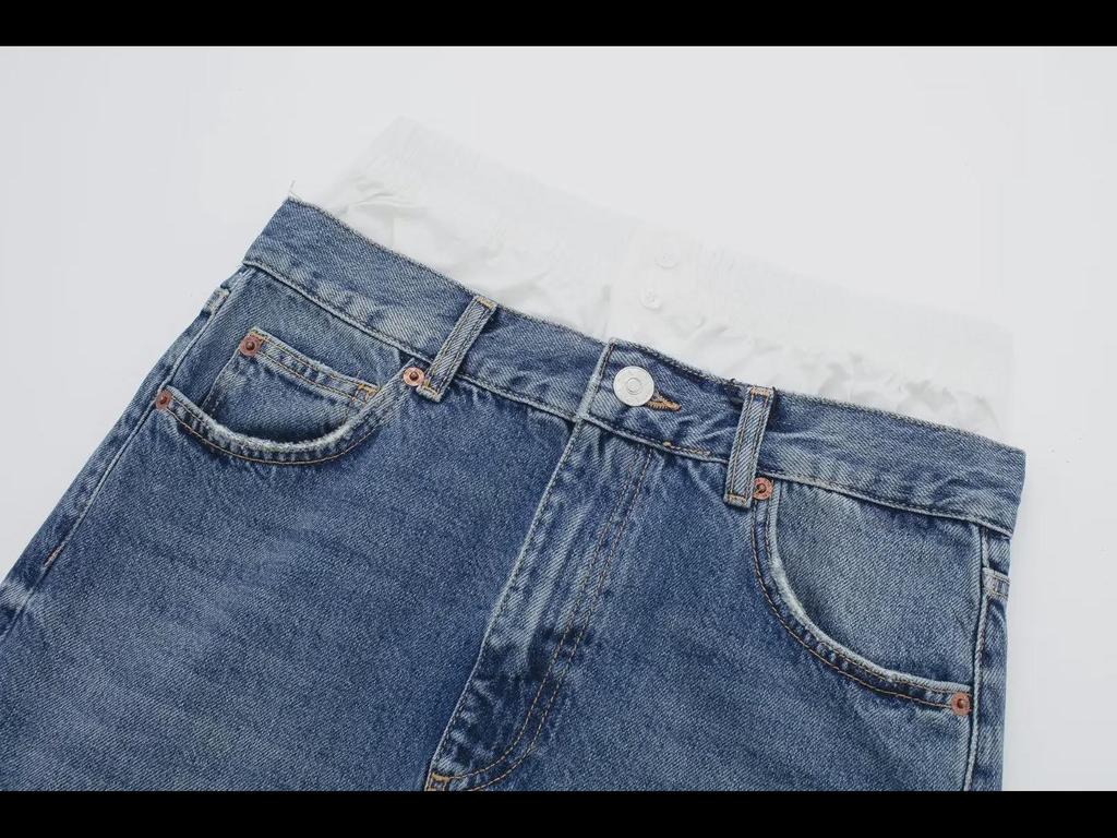 Осенняя женская джинсовая юбка-боксер с разрезом спереди 2023 года