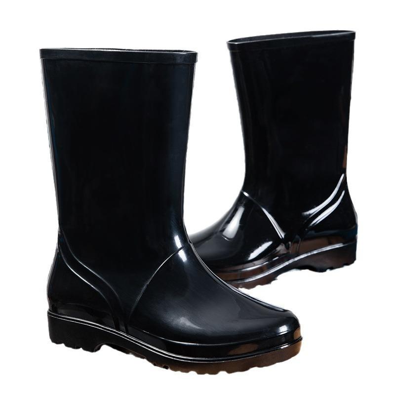 Medium tube four-season rain shoes women's warm special plastic shoes medium top non-slip water boots kitchen velvet rain boots work rubber shoes