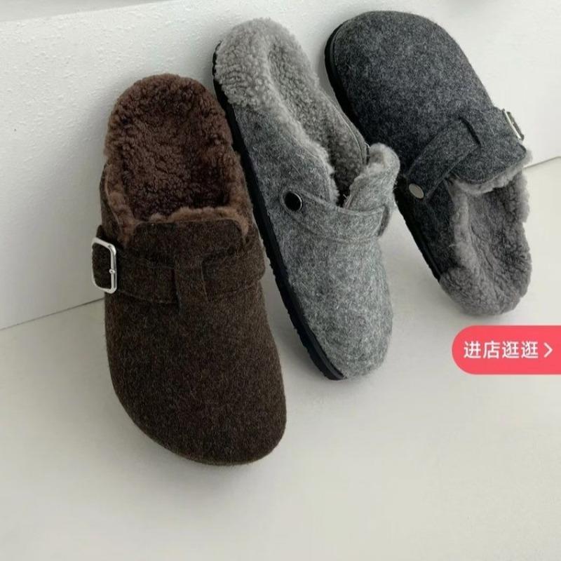 Winter Low Heel Modern Slippers Pull On Solid 2024 High Quality Women's Shoes Shallow Novelty Outside Cow Suede Women's Slippers