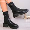 Модные женские кожаные ботинки челси на платформе, трикотажные ботинки средней длины, женские зимние ботинки 2024 года, новые женские ботинки