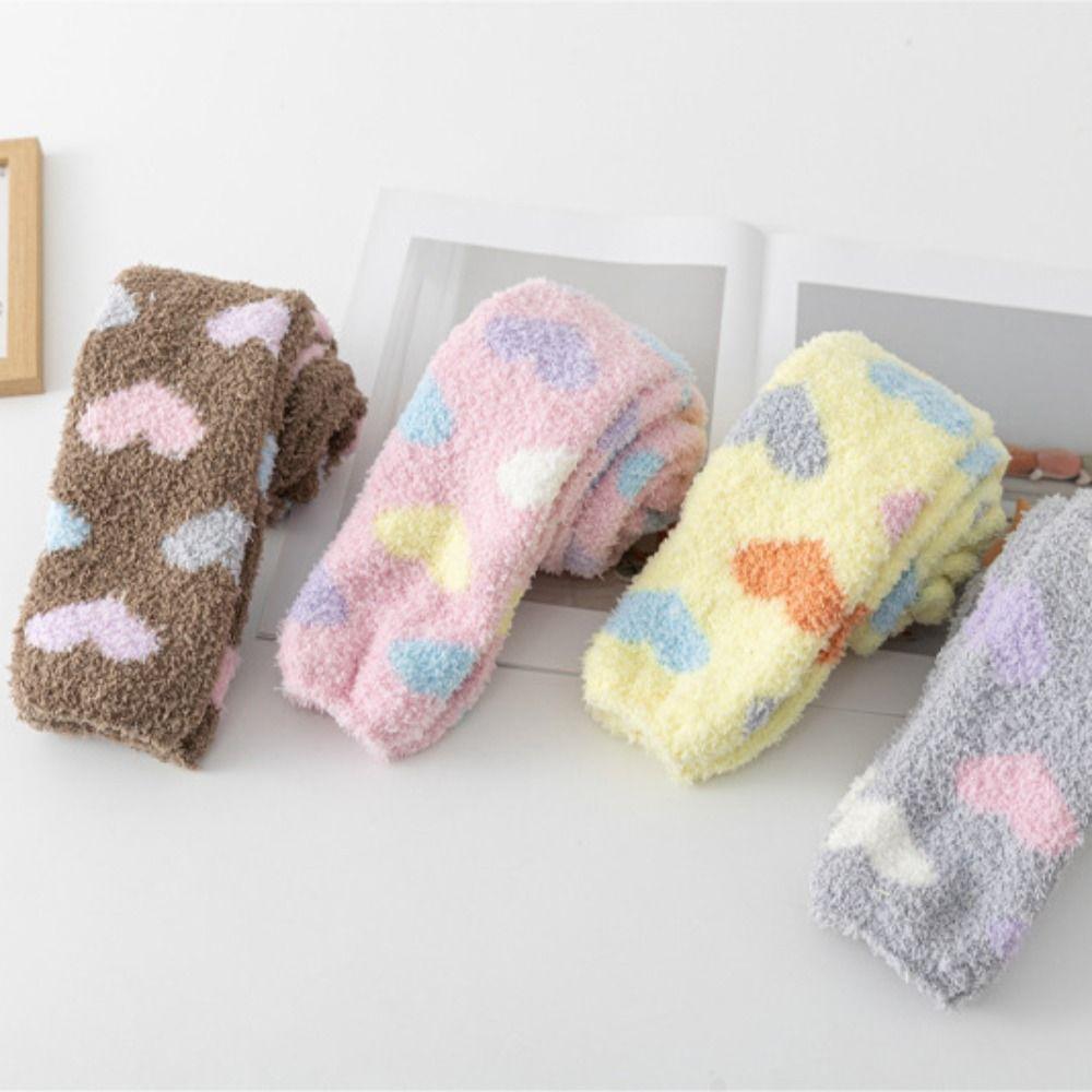Чулки из кораллового флиса с сердечками, Утепленные, Теплые, Гольфы с длинным голенищем, Креативные Напольные Плюшевые Чулки, Осень