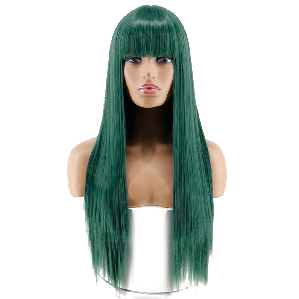 MISS WIG Длинный прямой парик Косплей Черный Серый Парик для женщин с челкой Парик из синтетического высокотемпературного волокна