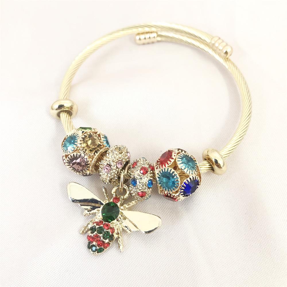 Браслет-подвеска «Пчела» из 18-каратного золота с циркониевыми стразами из титановой нержавеющей стали