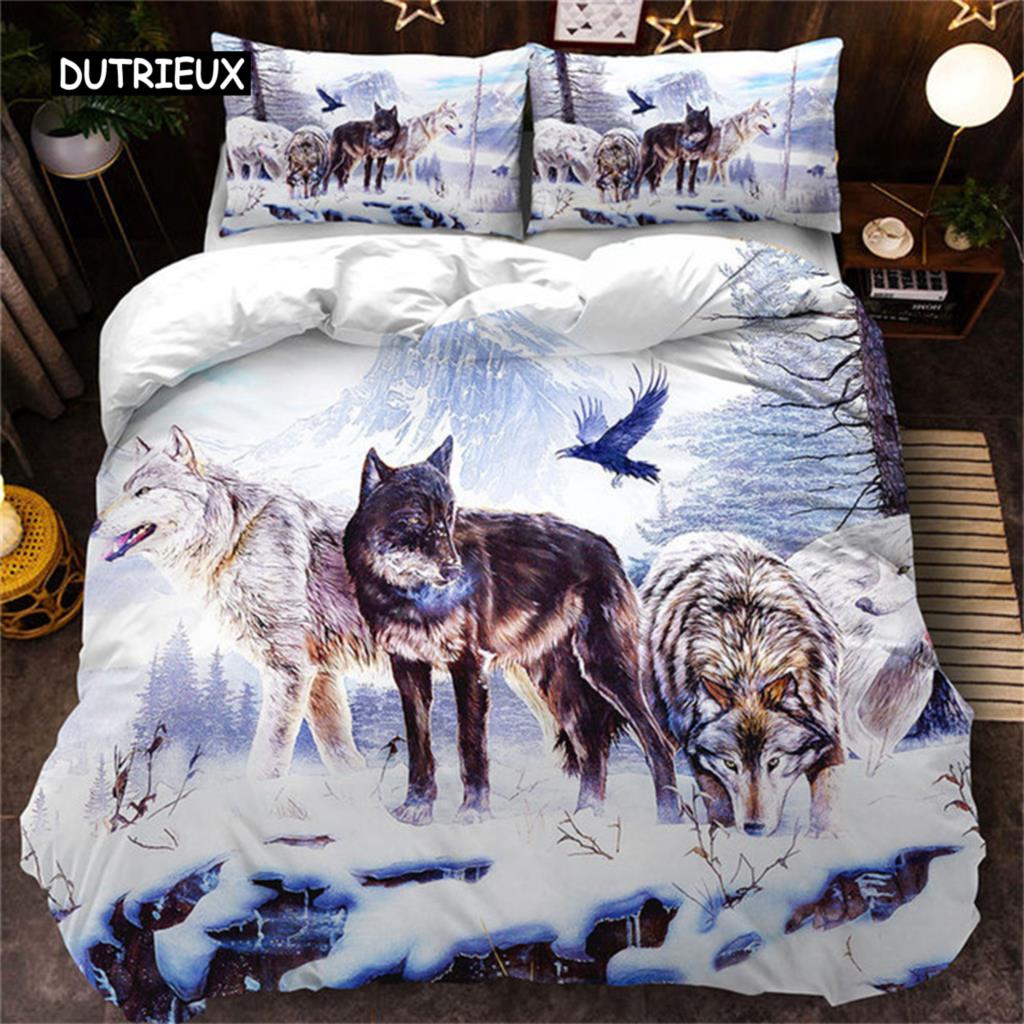 3D Wolf Bedding Collection Black White Dreamcatcher Tribal Nationality Style Duvet Cover For Teens Adults Women Men Bedroom Decoration