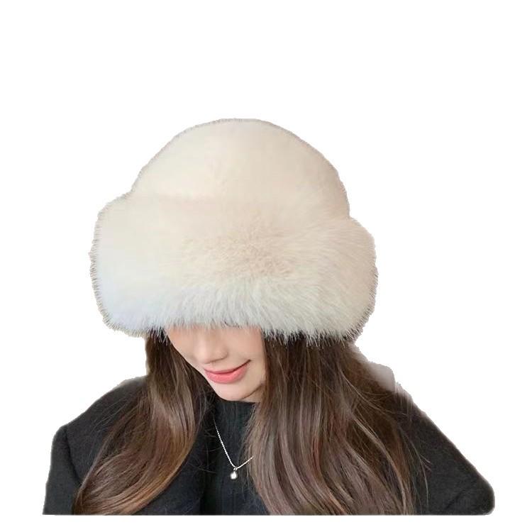 Женская монгольская шапка: Осенне-зимняя корейская мода, толстая теплая рыбацкая шапка с защитой ушей и плюшевым дизайном для стройнящего силуэта.