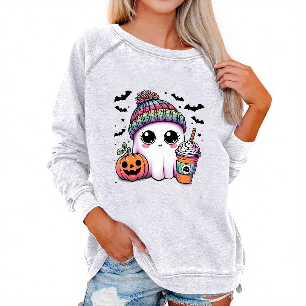 Женский повседневный реглан с круглым вырезом, длинным рукавом и принтом на Хэллоуин
