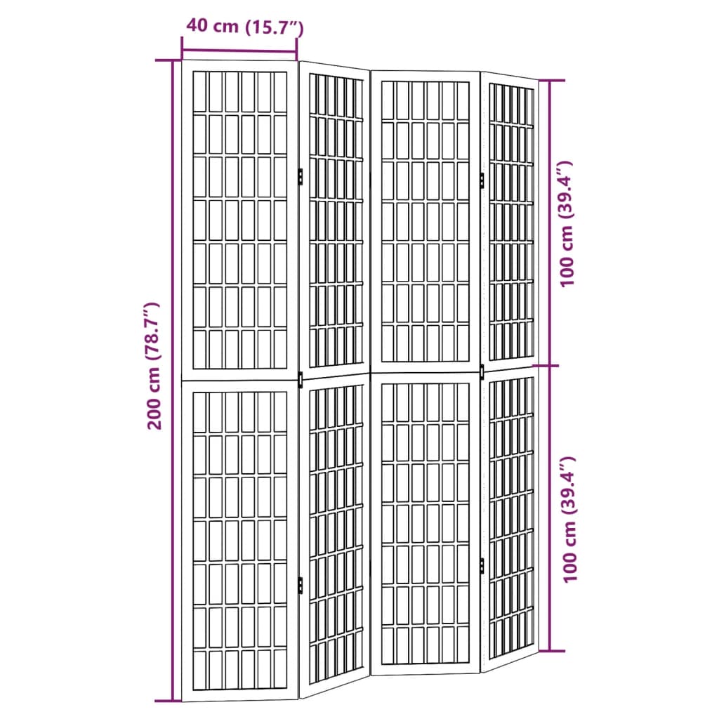 4 Piece Room Divider White Solid Paulownia Wood