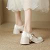 Sweet French thick heel shallow mouth Mary Jane shoes women's 2025 early spring new one-word with round head high heel single shoes versatile