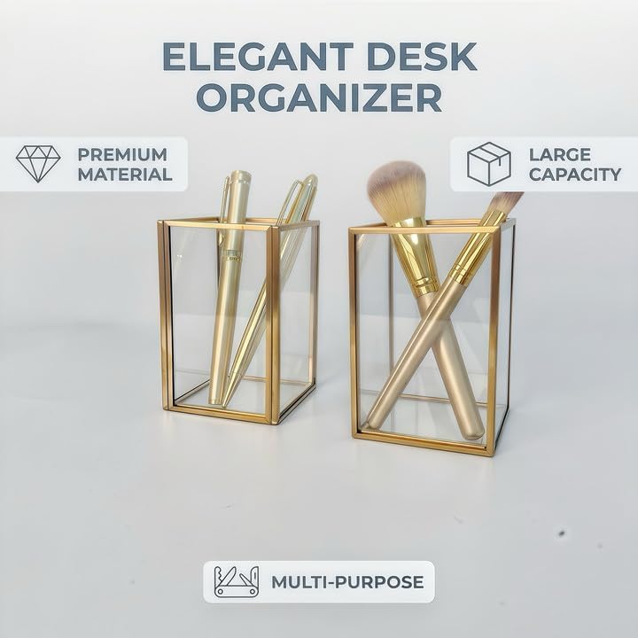 Glass Pen Holder Clear Pencil Cup Desk Organizer Transparent Office Supplies Holder for Pens Pencils Markers Makeup Brush Holder