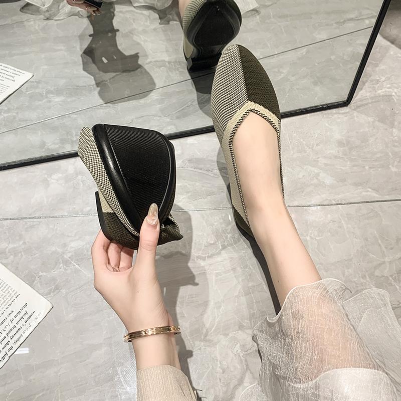 Женские балетки 2024 Весна и Осень Новые Остроносые Вязаные Женские Туфли Модные Дышащие Нескользящие Красивые Цветовые Сочетания