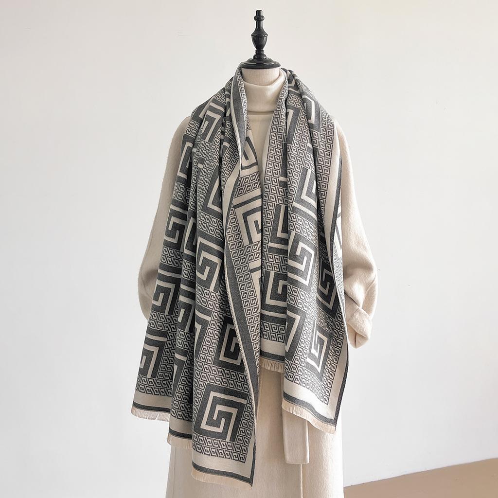 Новый зимний кашемировый шарф с геометрическим рисунком для женщин, шаль, накидка, женская пашмина, роскошный бренд, пончо, толстое одеяло, теплый буфанда, эшарп