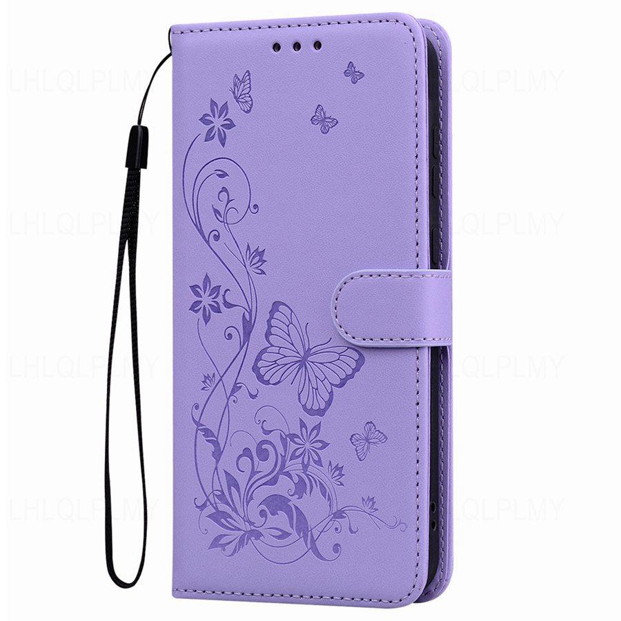 Кожаный чехол-книжка с бабочкой для Motorola Edge 60 Moto G85 5G Vivo Y27 Y28 Y29 OPPO A40 A38 Reno 13 14 F Realme ремешок кошелек книга слот для карт обложка