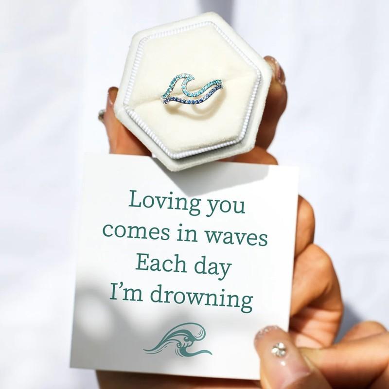 Cubic Zirconia Blue Double Wave Ring Simple Design Sea Wave Adjustable Rings Trendy Ocean Surf Jewelry Gift Wholesale