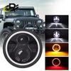 LED Headlight High 7 Inch LED Headlight DRL Halo Red Angle Eyes Round Headlight H4 Plug And Play for Jeep Wrangler JK TJ LJ CJ