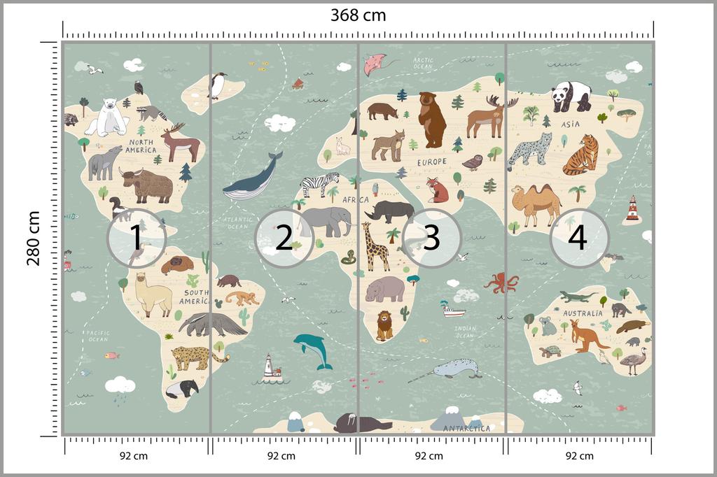 Photomural Colorful World Map Washable Fleece 368x280