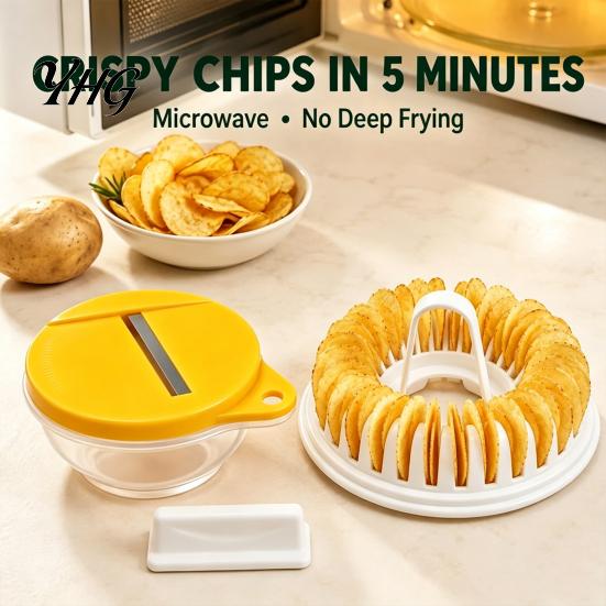 Vegetable Cutter with Guard Microwave Potato Chip Maker, Stainless Steel Slicer DIY Crispy Snack Preparation Tool Cooker, Healthy Oil Free Homemade
