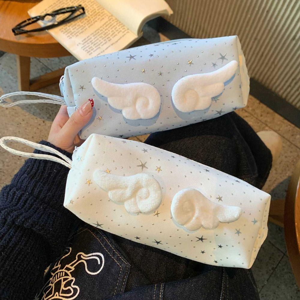 Y2k Wings Star Dots Pencil Case Print Cloth Stationery Bag Cosmetic Bag Pencil Pouch Student
