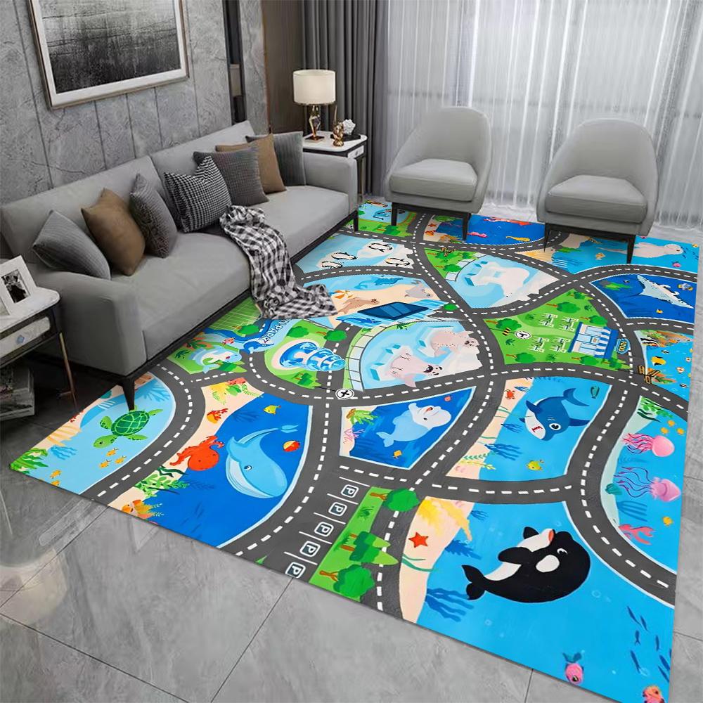 Baby Crawling Play Mat Car Play Mat for Boys and Girls Highway City Theme Park Rugs for Kids Toy Cars Kids Playroom Rugs