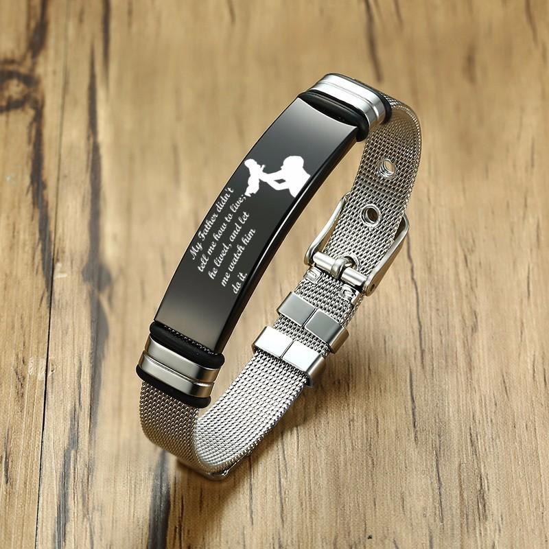 Vnox регулируемая длина браслеты TO DAD для мужчин сетчатый ремешок для часов с мягкой силиконовой прокладкой из нержавеющей стали Pulseira Custom