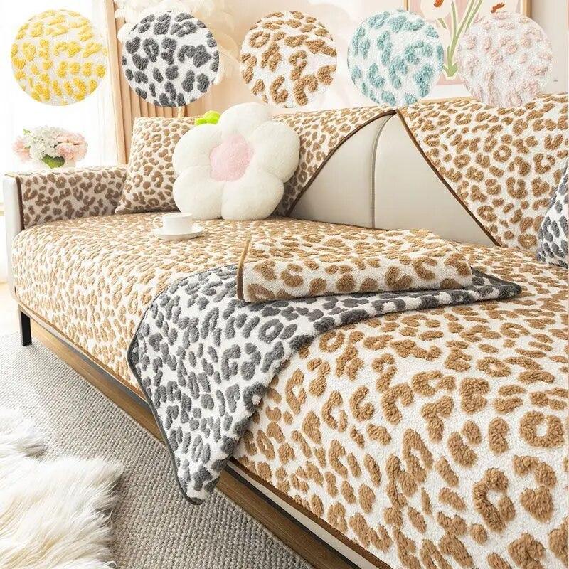 Плюшевая диванная подушка с леопардовым принтом, зимняя толстая противоскользящая наволочка для дивана-полотенца, элитный L-образный диван, полное покрытие, пылезащитный чехол