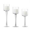 3PC Light Luxury Glass Candle Holder Tall Transparent Candlelights Romantic